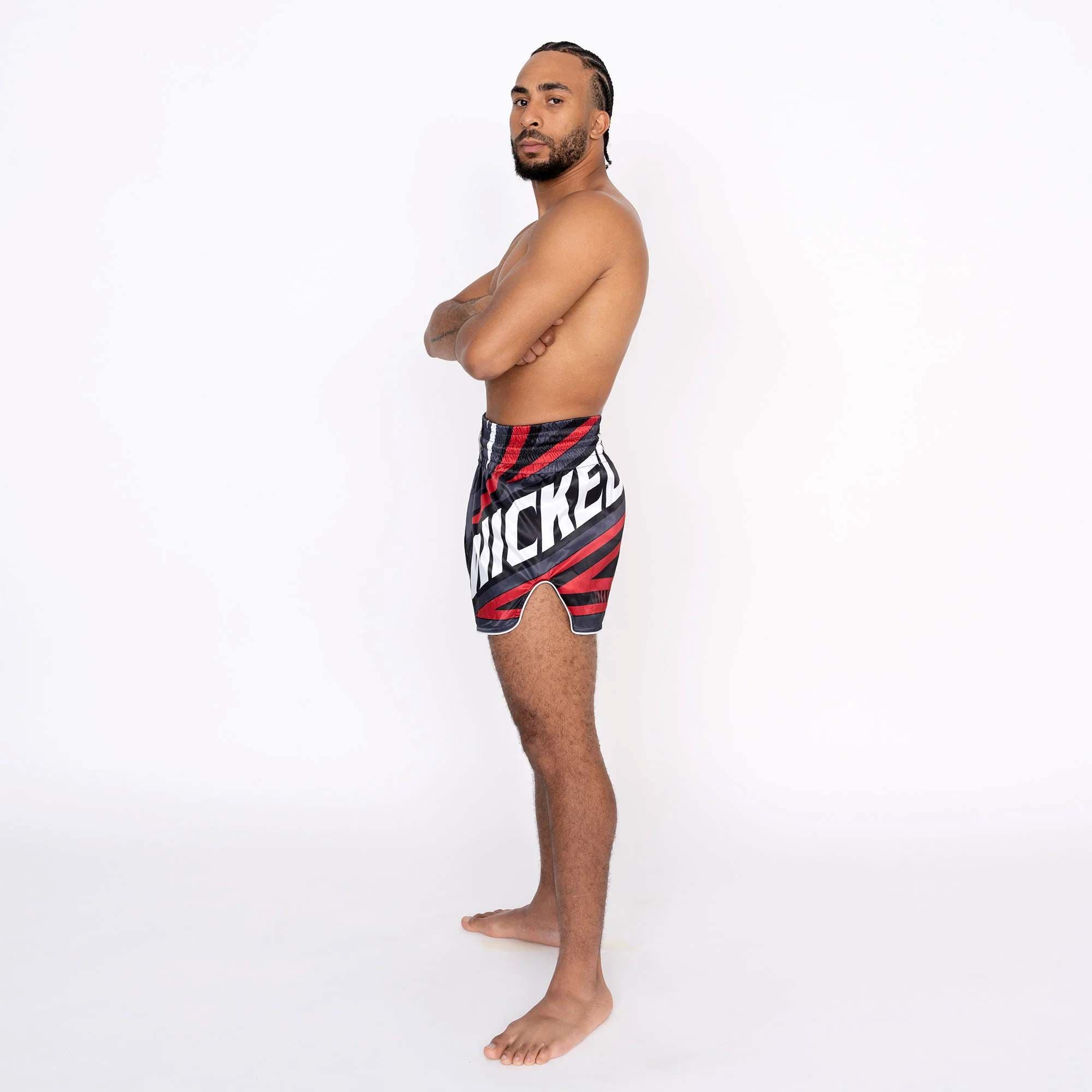 Short de Boxe Thaï Wicked One DISTRICT Gris/Rouge - Image 2