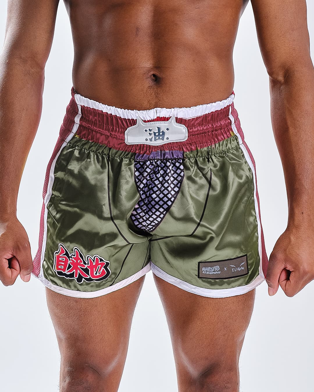 Short de Boxe Thaï NARUTO X ELION JIRAYA Kaki/Rouge