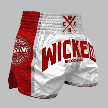 Short de Boxe Thaï Wicked BLOCK Blanc/Rouge