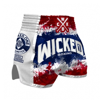 Short de Boxe Thaï Wicked One GLORIOUS Bleu/Blanc/Rouge