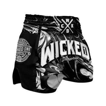 Short de Boxe Thaï Wicked DANGEROUS Noir/Blanc