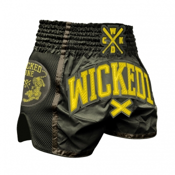 Short de Boxe Thaï Wicked One Cross Kaki/yellow