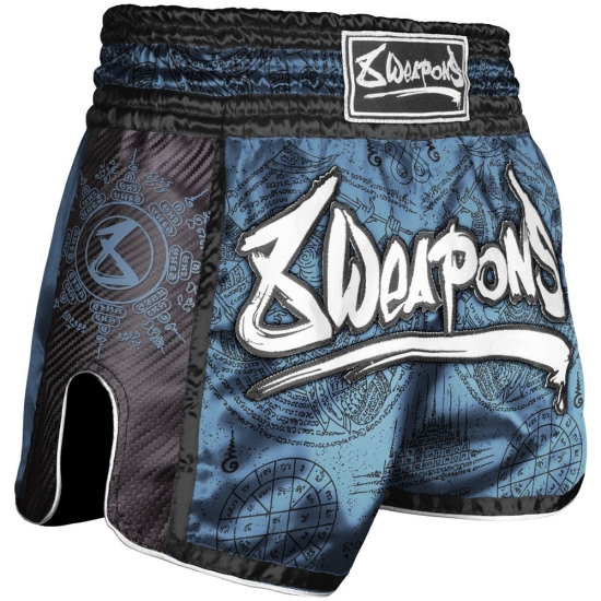 Short de Muay Thai 8 Weapons Carbon Yantra - Bleu Pétrole