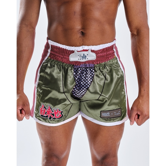 Short de Boxe Thaï NARUTO X ELION JIRAYA Kaki/Rouge