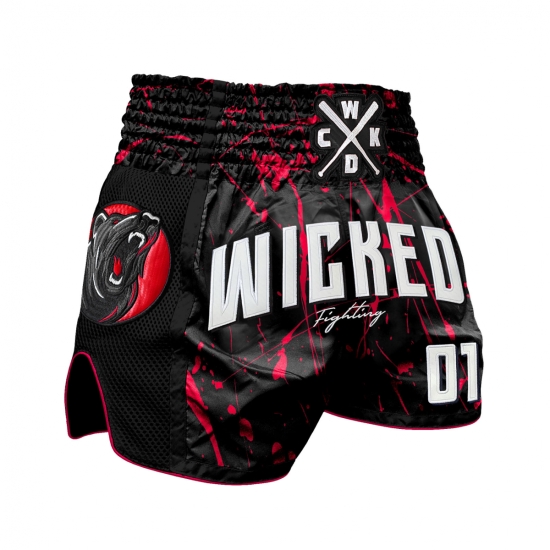 Short de Boxe Thaï Wicked BAD BEAR Noir/Rouge