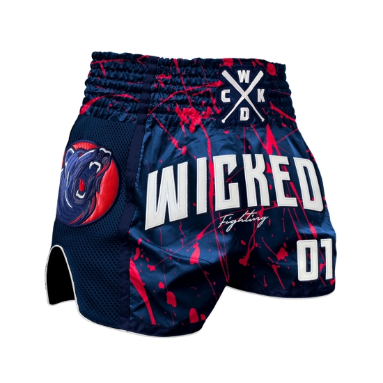 Short de Boxe Thaï Wicked BAD BEAR Navy/Rouge