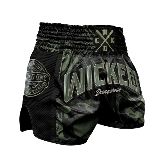 Short de Boxe Thaï Wicked DANGEROUS Noir/Kaki