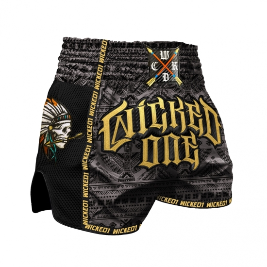 Short de Boxe Thaï Wicked One Indian Skull Gris/Gold 