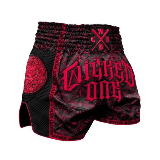 Short de Boxe Thaï Wicked KINGDOM Rouge/Noir