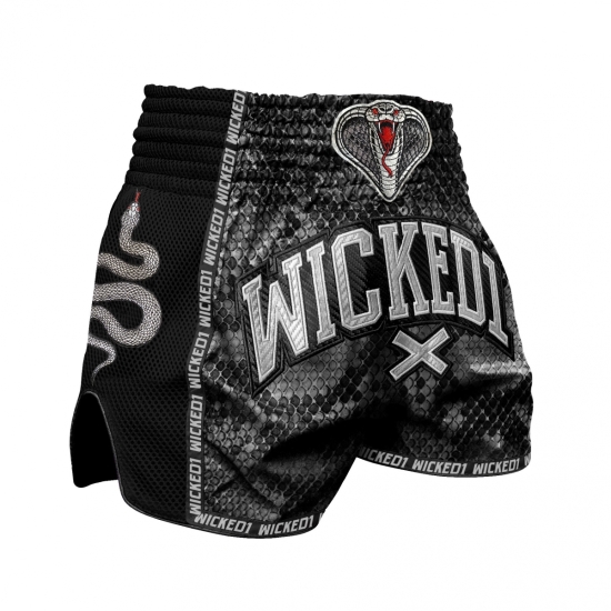 Short de Boxe Thaï Wicked One Cobra Noir Silver