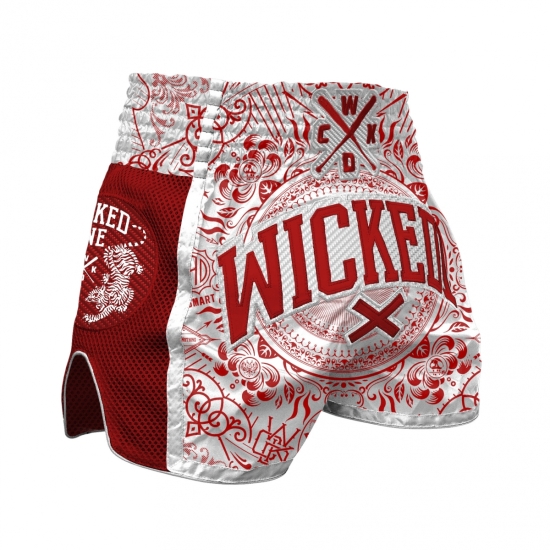 Short de Boxe Thaï Wicked One BRAIN Blanc/Rouge