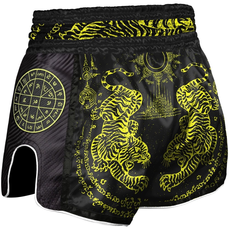 Short de Muay Thai 8 Weapons Carbon Sak Yan Tigers Neon - Jaune 