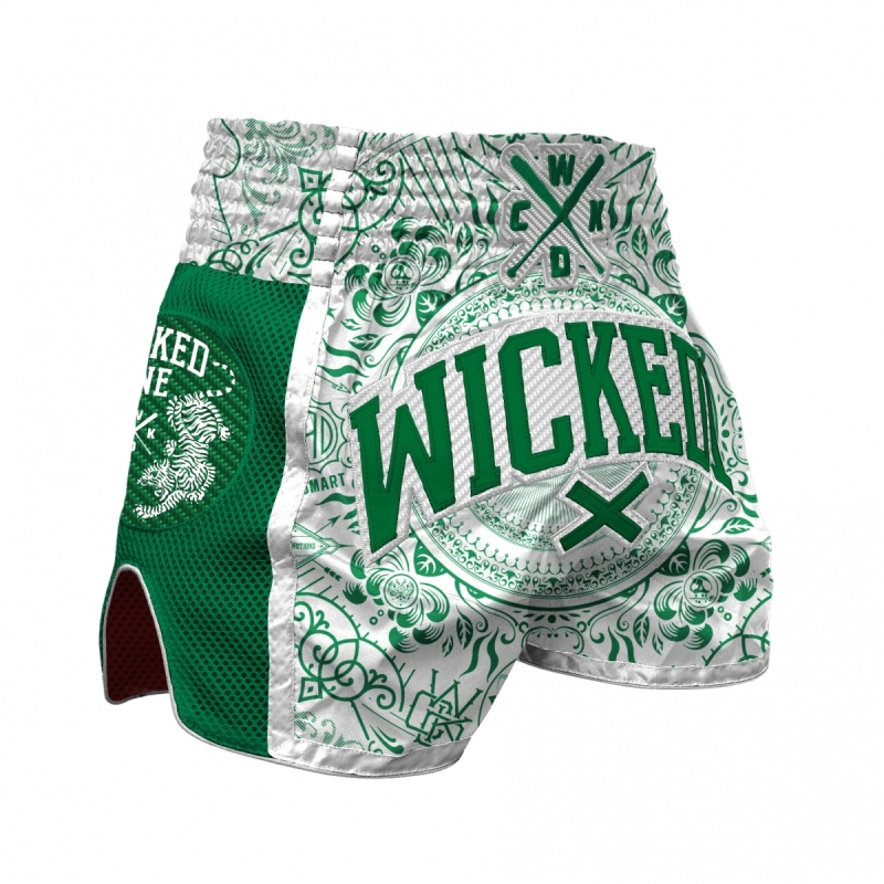 Short de Boxe Thaï Wicked One BRAIN Blanc/Vert 