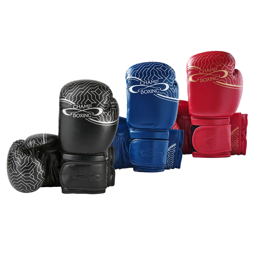 Gants de Boxe d'entrainement CHAMPBOXING NEW - Noir - Rouge - Bleu